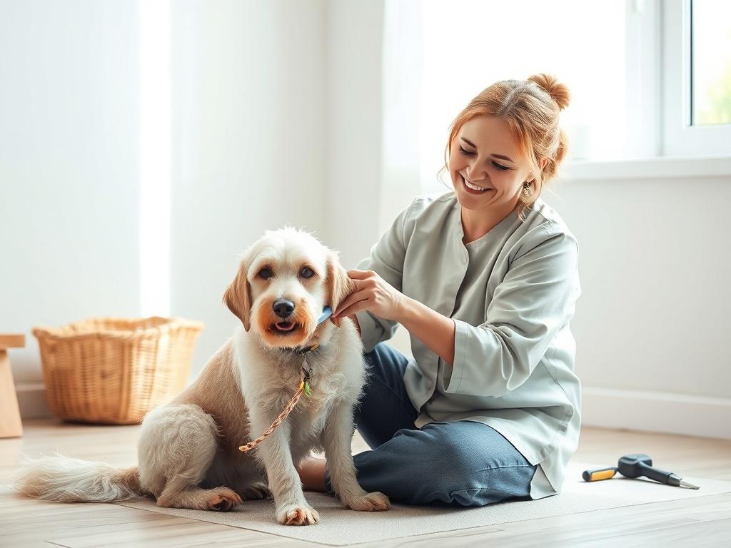 A calm and peaceful scene of a professional dog groomer