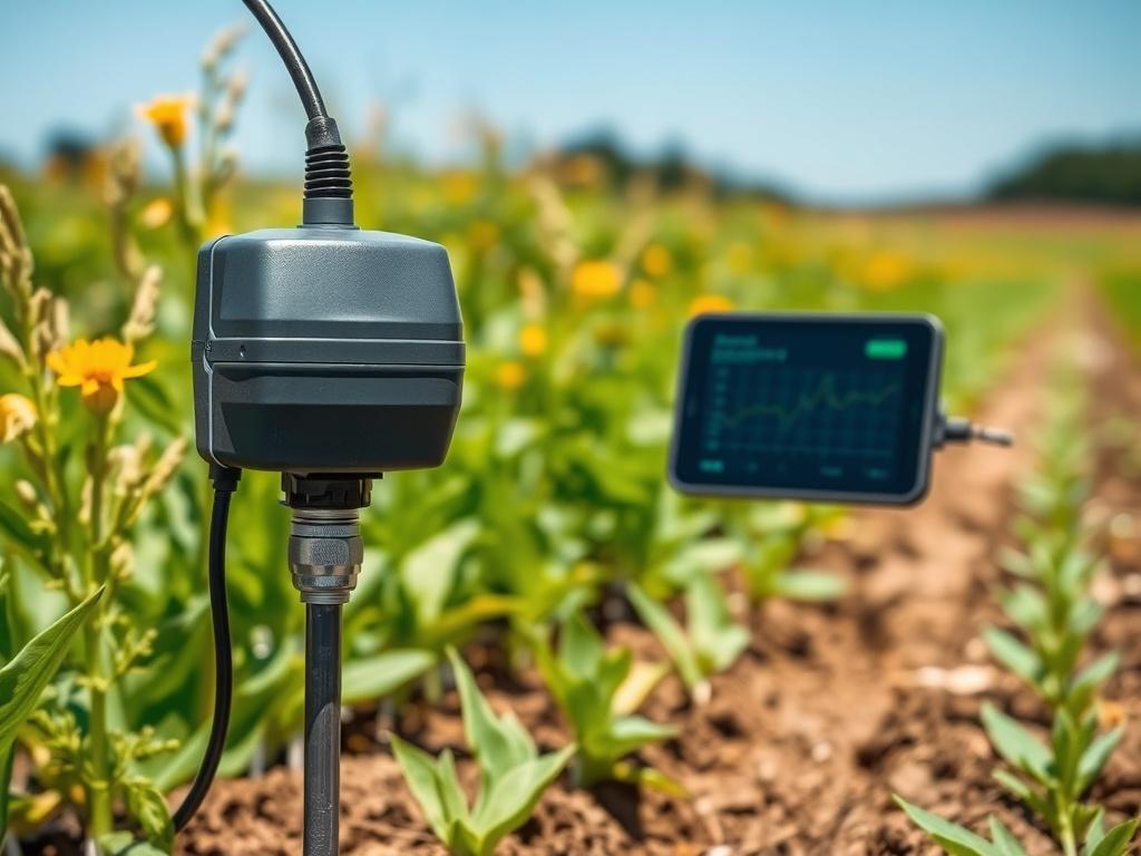 A close up of an installed soil moisture sensor in
