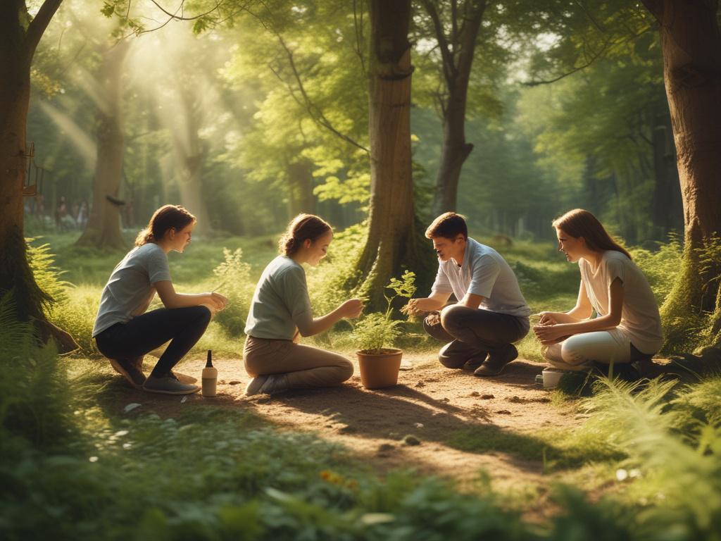 A tranquil outdoor scene showcasing a group of people participating