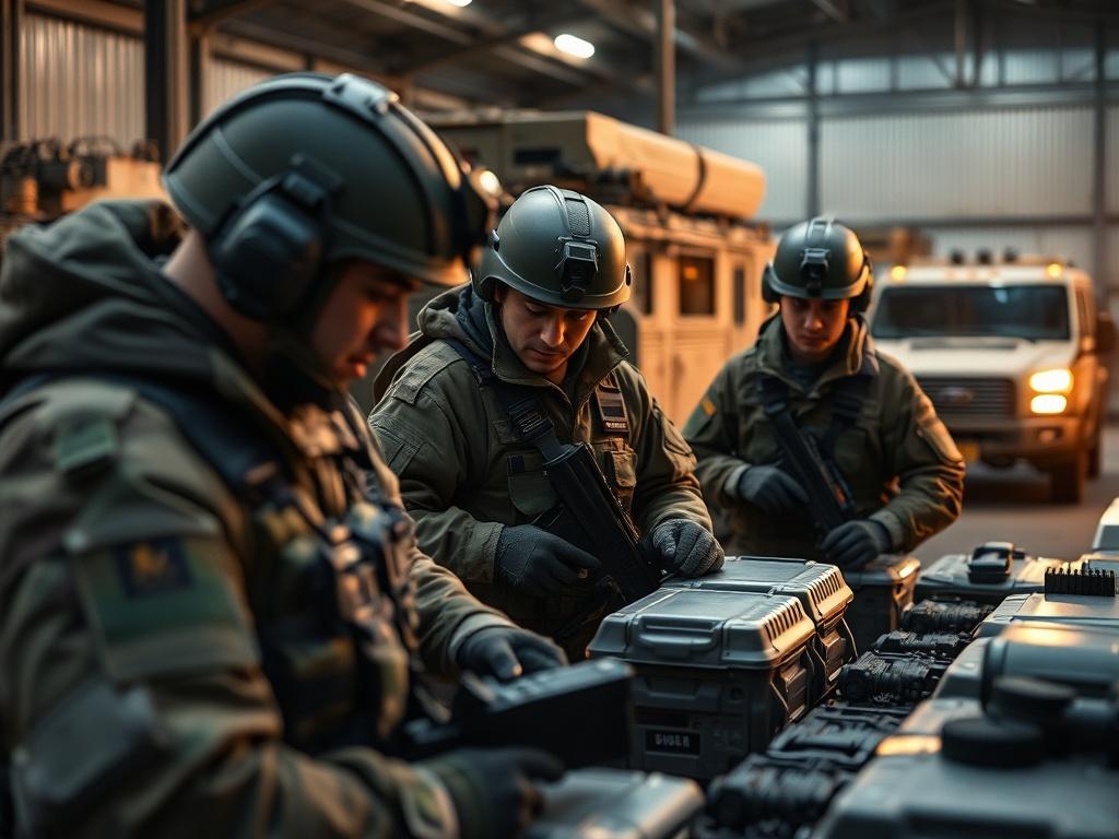 A close up of a military logistics operation, showcasing personnel