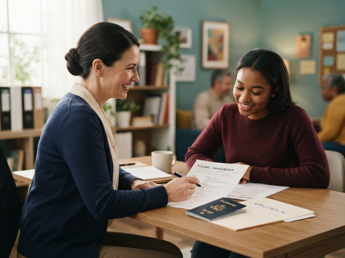 Administrative support professional helping a client review paperwork