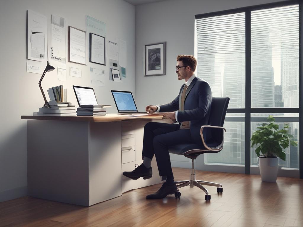 A realistic high resolution of a financial consultant sitting at