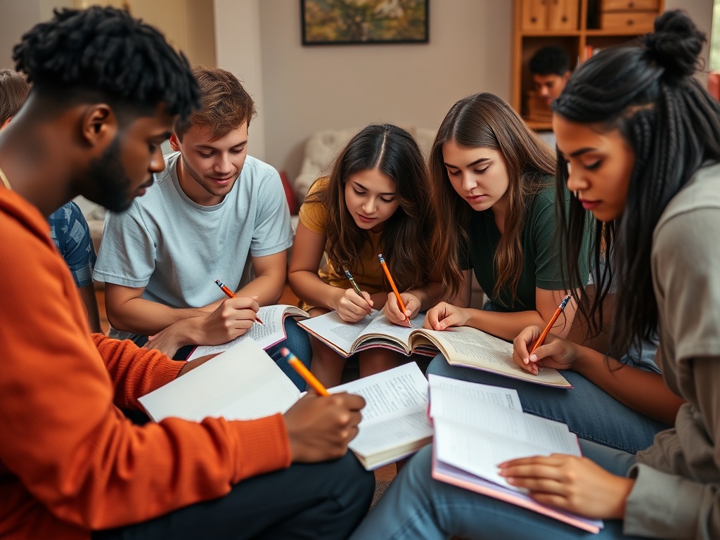 Teenagers writing and journaling in notebooks