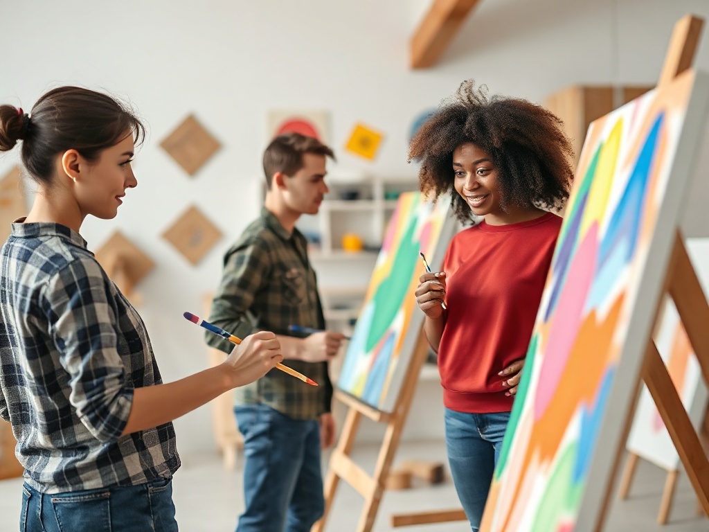 Young adults painting and creating art