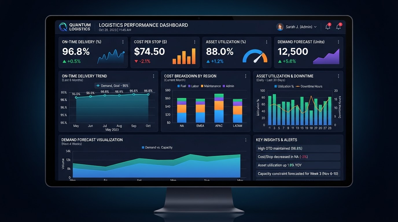 Analytics dashboard with performance metrics and forecasting visualizations