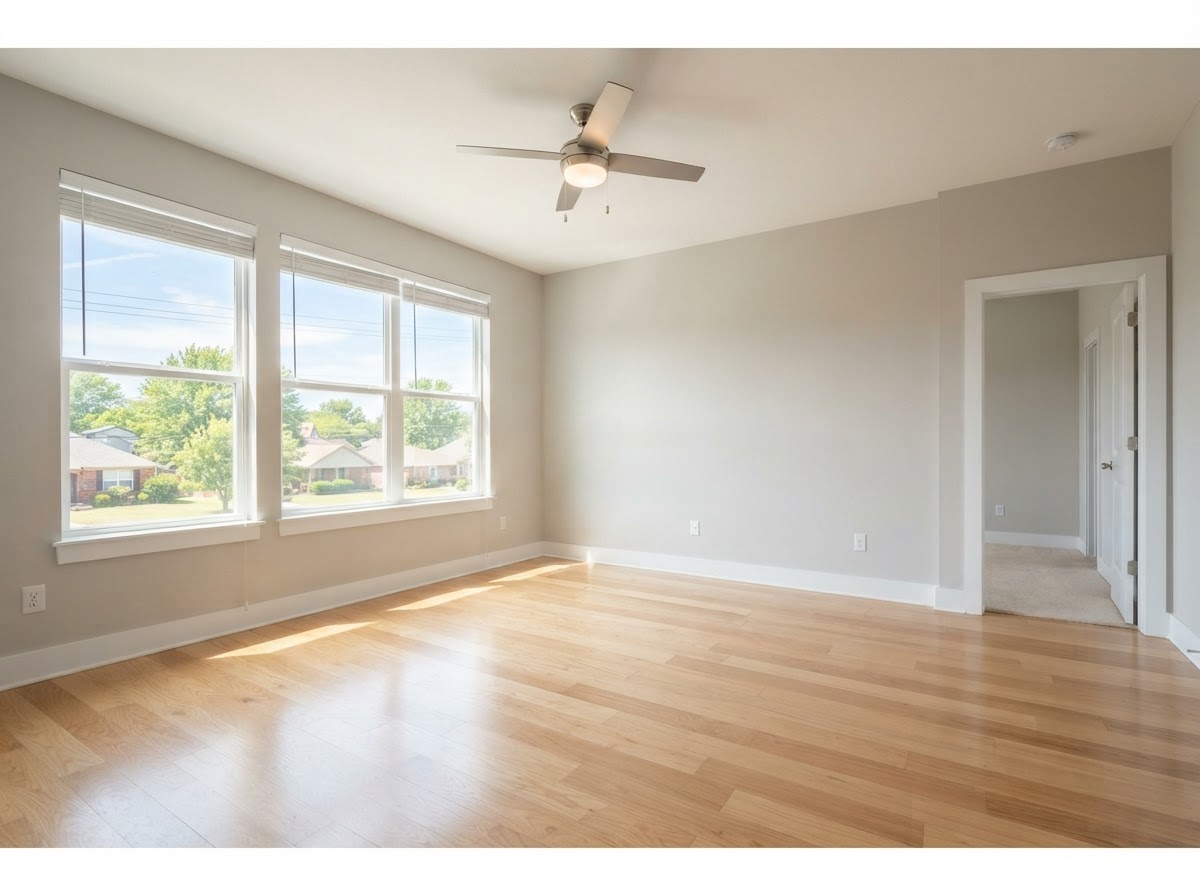 Clean, bright empty apartment living room ready for move-in or move-out
