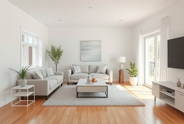Bright, clean modern living room showing professional home cleaning results