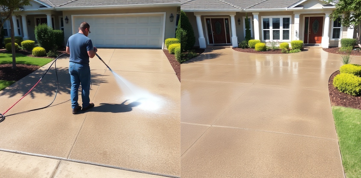 Before and after power washing transformation