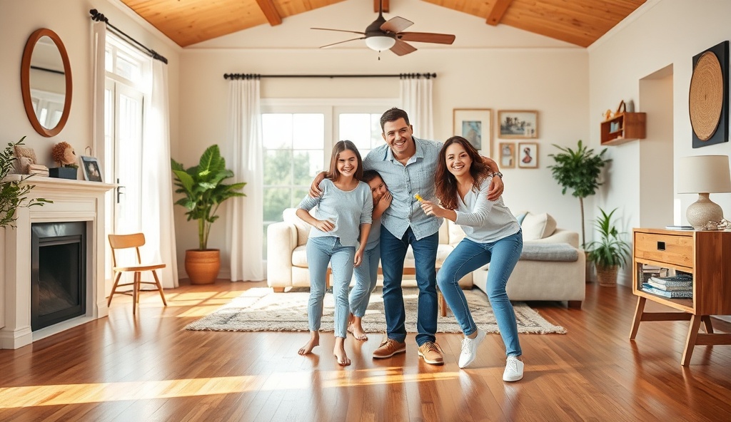 Clean, bright living room with sparkling hardwood floors and professionally cleaned furniture