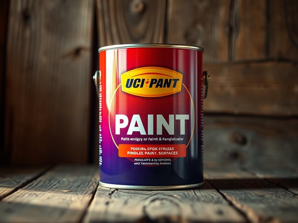 **AI Image Generation Prompt:**

Create a highly detailed, hyper-realistic close-up image of a vibrant can of enamel paint, prominently displayed in the center of the frame. The can should have an attractive label showcasing the rich, glossy finish and durability of the paint, without any text or branding. Surround the can with a slightly out-of-focus backdrop of a rustic wooden surface that highlights its toughness and suitability for hard surfaces. 

The lighting should be soft and warm, mimicking natural