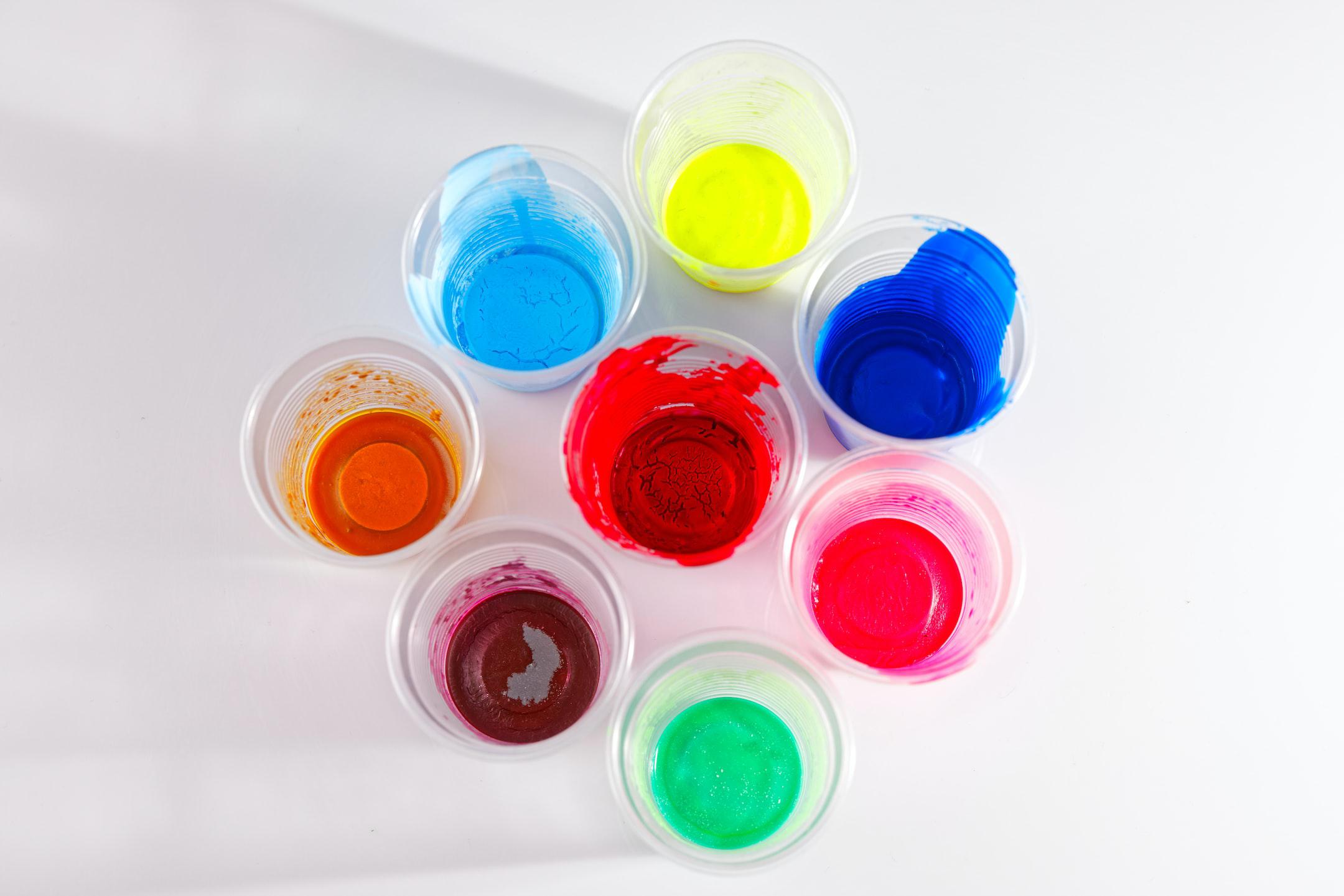 Image of cups of color showing one of the ways for how to recycle paint.