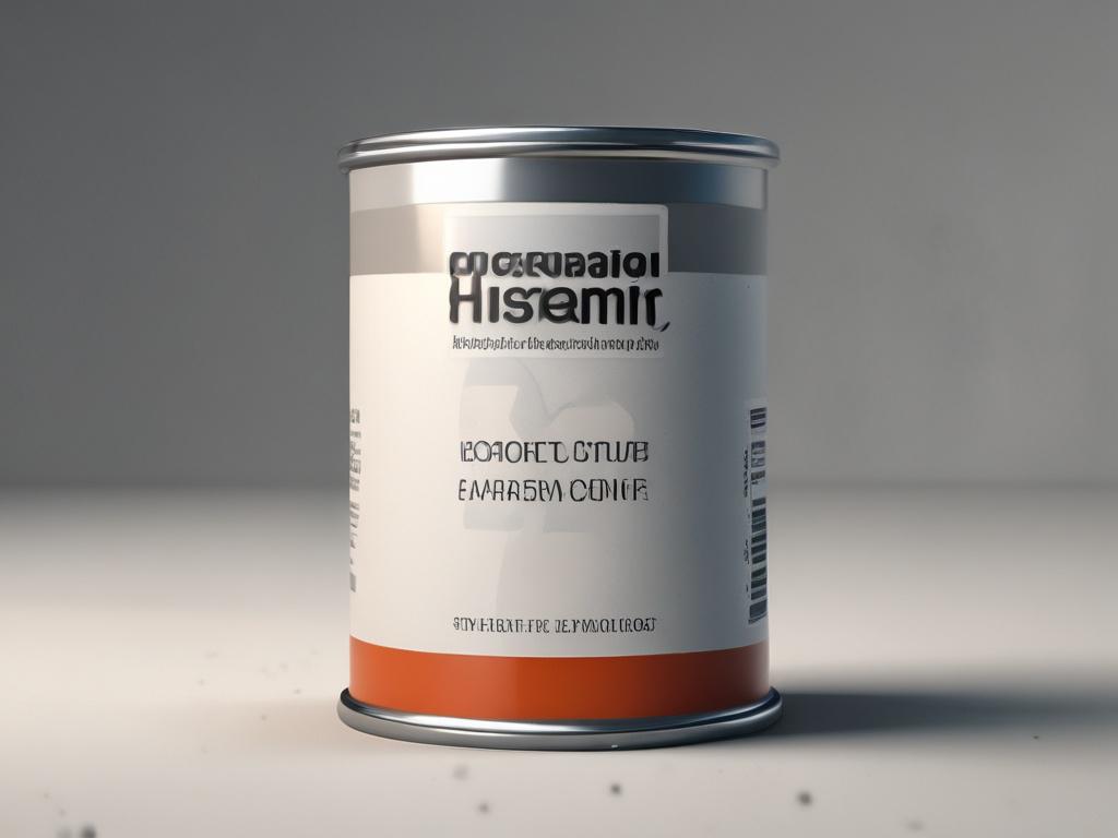 Create a realistic high-resolution photo of a close-up shot depicting a clearly labeled paint can with a focus on its binder ingredients. The composition should be simple and straightforward, showcasing the paint can as the sole subject against a subtle, blurred background that hints at a tropical environment, perhaps with palm leaves or a sunlit garden setting. The paint can should be glossy and modern, showcasing the texture and sheen that reflects quality. 

Ensure the binder's label is legible, emphasiz