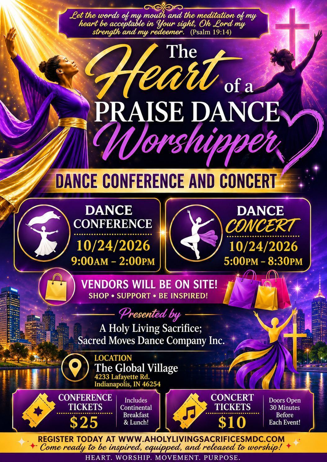 The Heart of a Praise Dancer conference and concert flyer