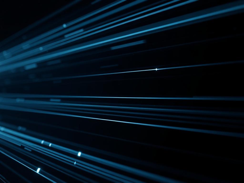 A close-up shot of abstract signal lines in a dark setting, representing observation and sensing. The image should feature a minimalistic design with a smooth flow of light trails, giving off a sense of calm motion. The background should be dark, highlighting the digital signal in a dynamic but non-readable format. The composition should focus on the directional flow of these signals, creating a visually appealing representation of raw data streams.
