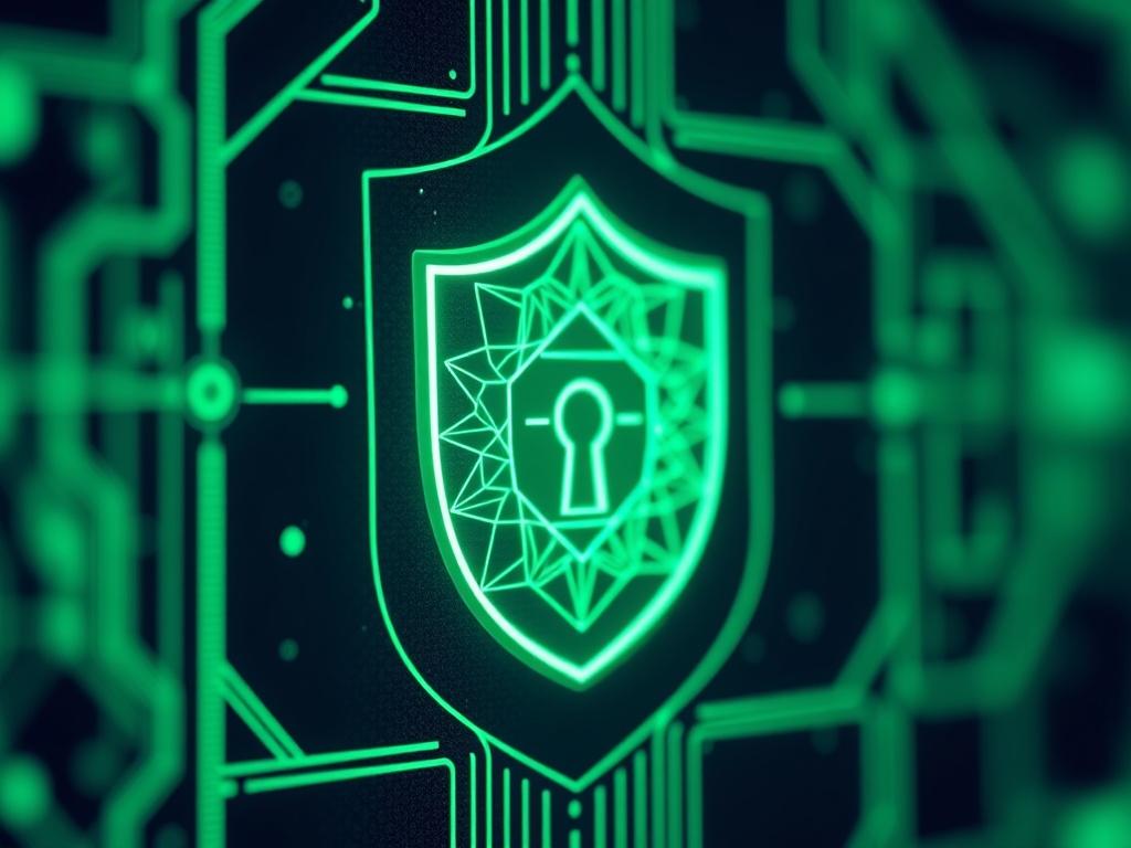 A close up shot of a digital shield representing security,
