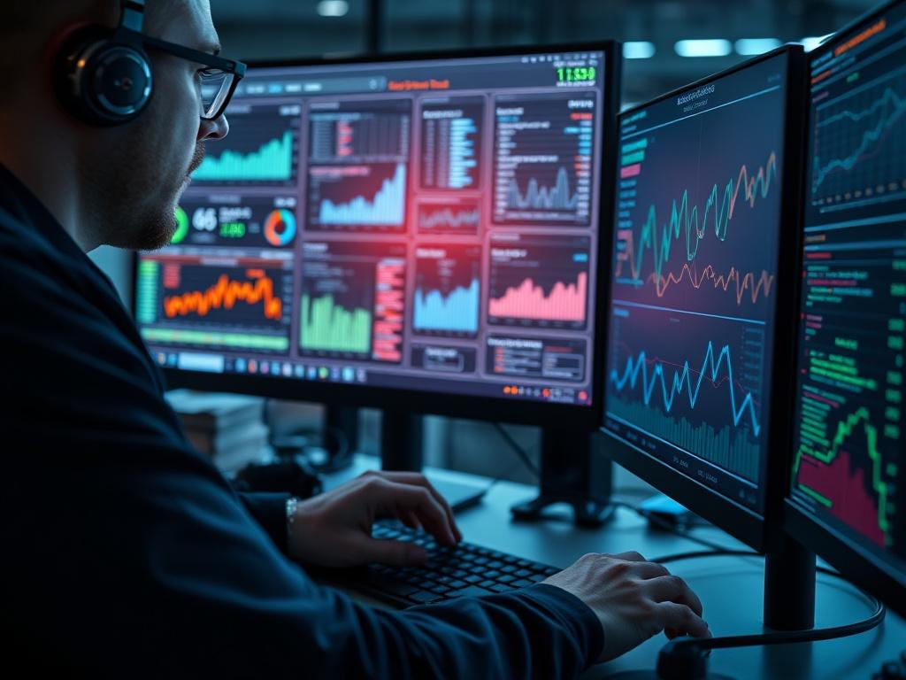 A close up of a cybersecurity expert analyzing data on