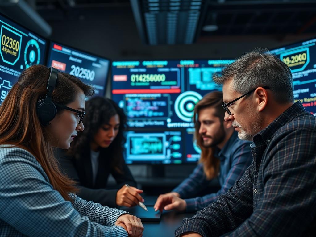A close up of a team collaborating on a digital