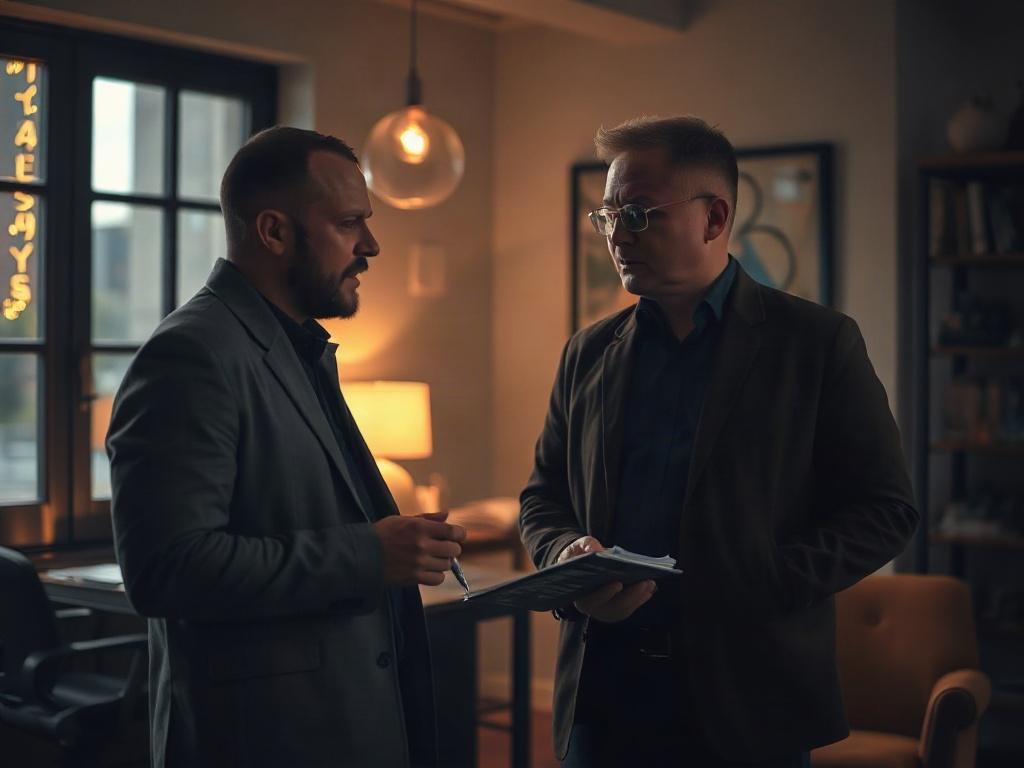 Two individuals engaged in a collaborative discussion in a cozy, well-lit office setting. One person is sharing ideas, while the other is listening attentively, with notepad and pen in hand. The atmosphere conveys warmth and trust, symbolizing the supportive nature of the partnership.