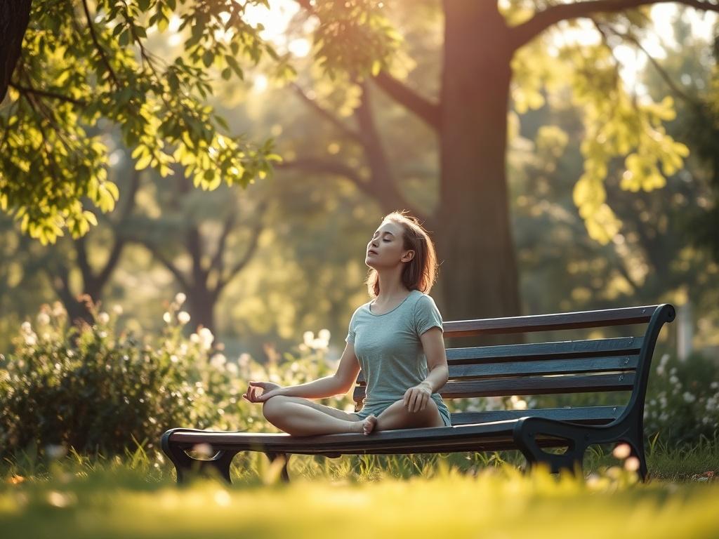 A tranquil setting with a person practicing mindfulness in a