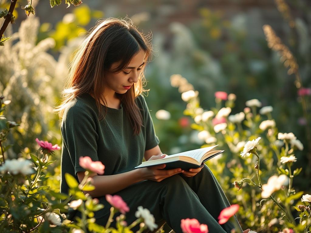 A reflective scene of a person journaling in a peaceful