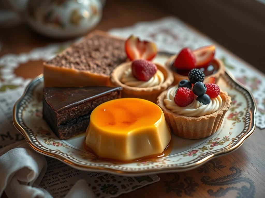 A delightful, high resolution showcasing an assortment of homemade desserts,
