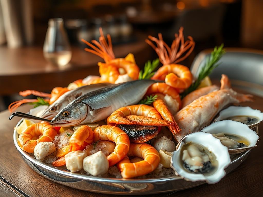 A beautiful, high resolution of a delicious seafood platter featuring