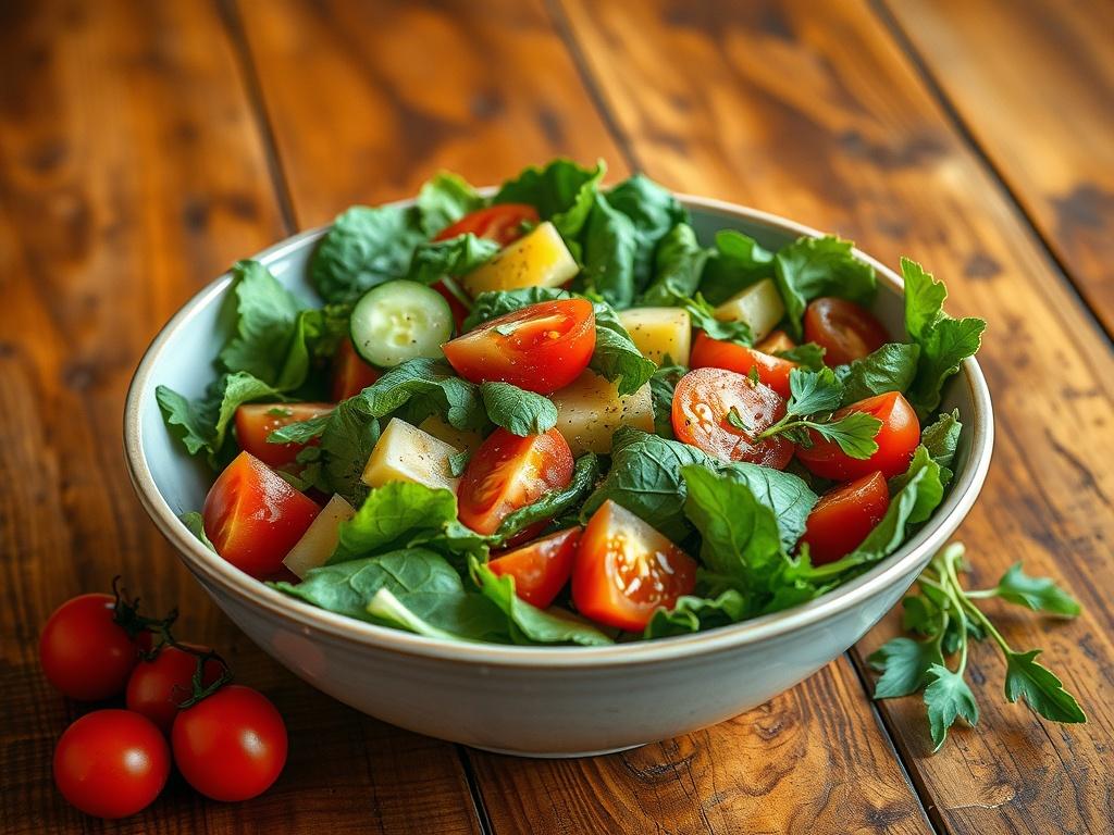 A stunning, high resolution image of a fresh salad bowl