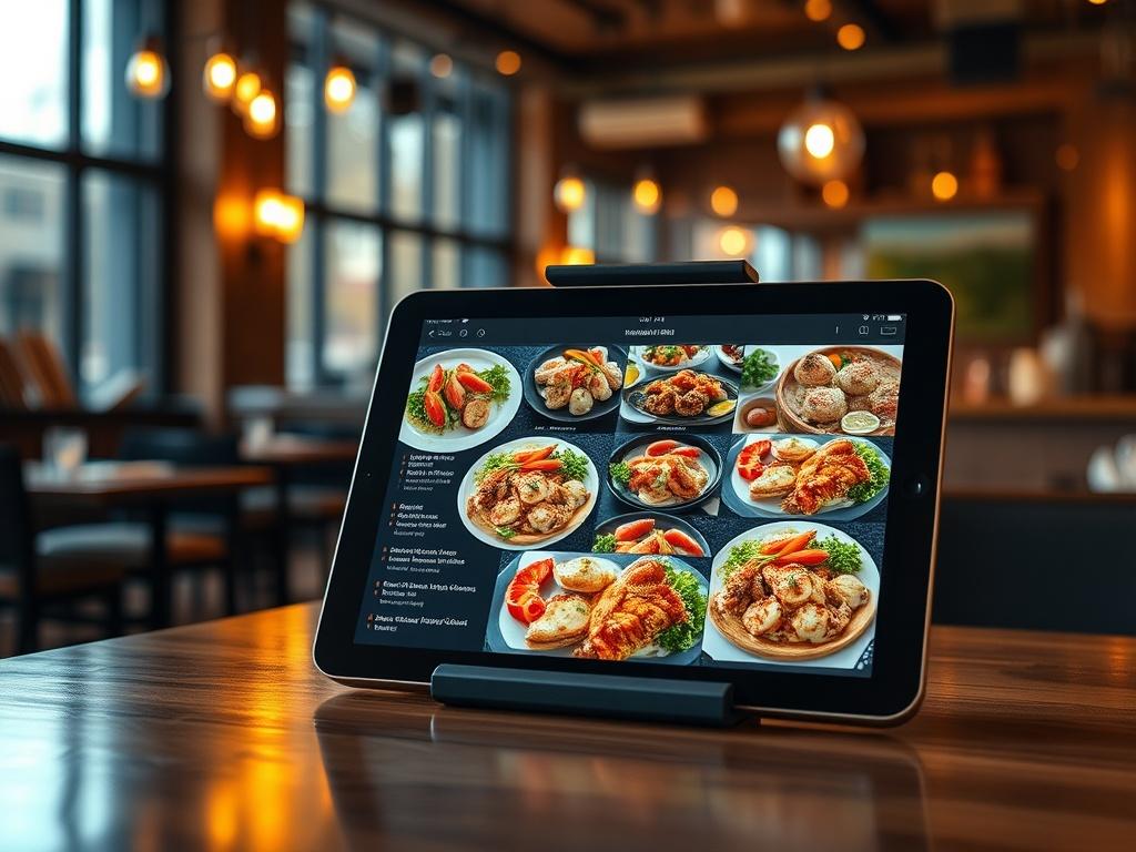 A modern digital menu displayed on a tablet in a