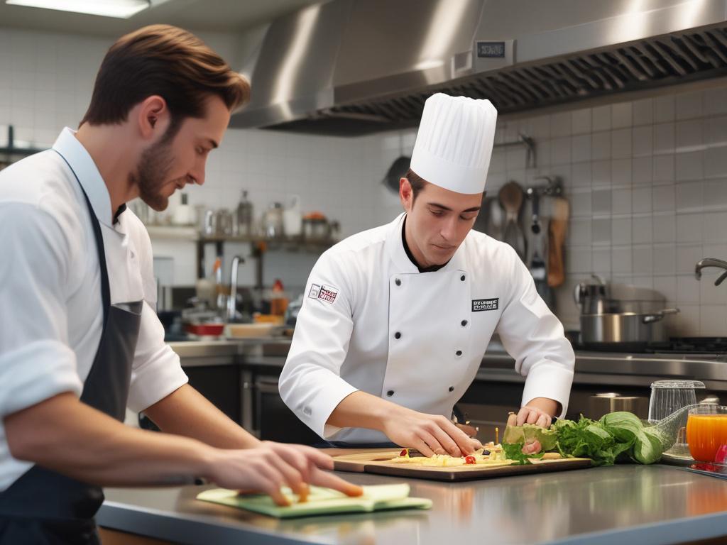 A focused close up shot of a trainer demonstrating kitchen