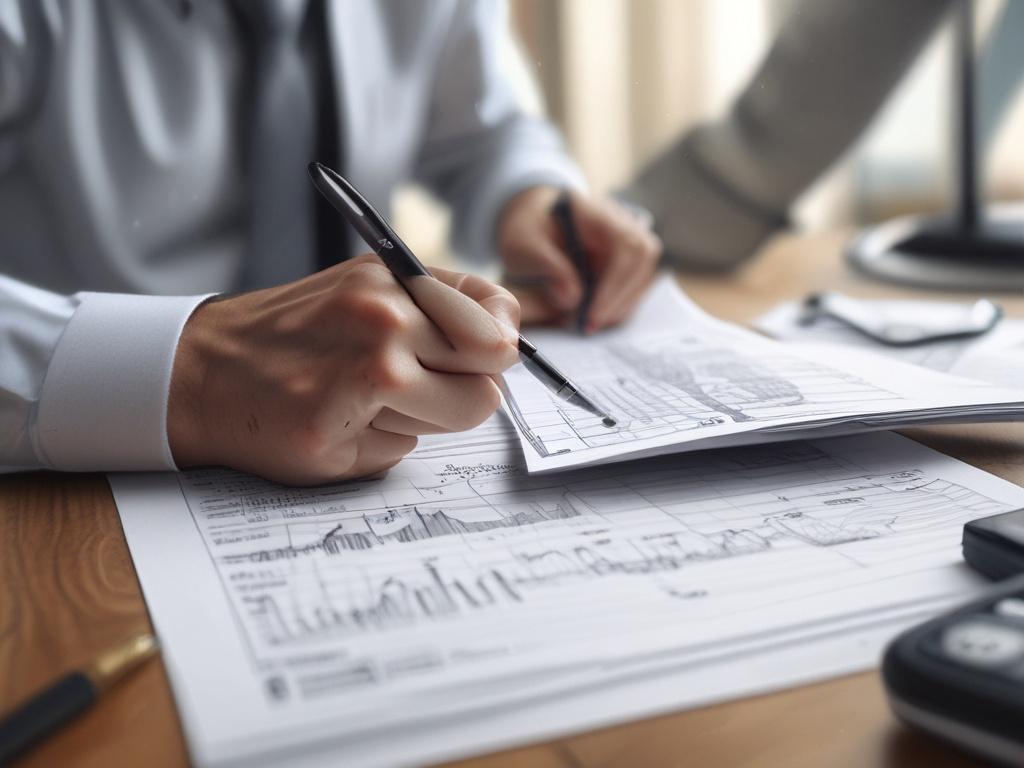 close up shot of a financial analyst reviewing risk management