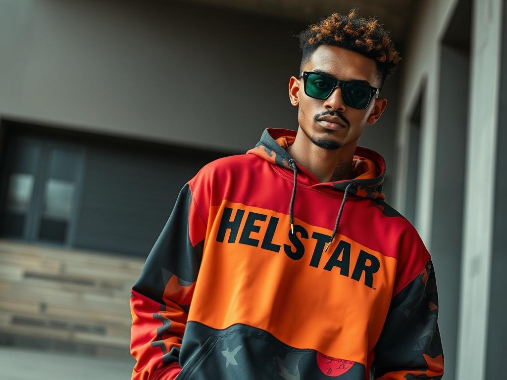 A realistic high resolution of a stylish individual wearing HellStar