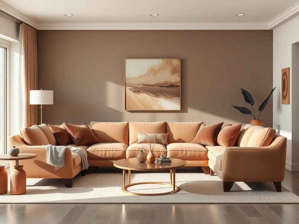 A stylish custom sofa set in a modern living room, showcasing elegant upholstery and unique design features. The setting should be well-lit with natural light, featuring complementary decor such as a chic coffee table and artistic wall art. The color palette should be harmonious, reflecting a contemporary and inviting ambiance.