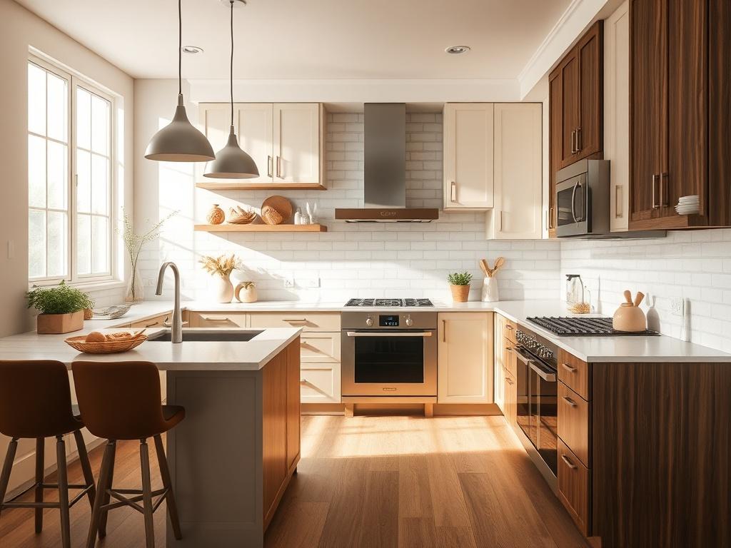 A beautifully renovated kitchen with custom cabinetry and modern appliances, filled with natural light, featuring a clean and elegant design.