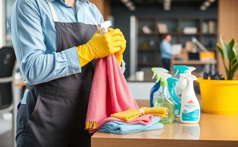 Office cleaning professional with professional supplies demonstrating office cleaning techniques