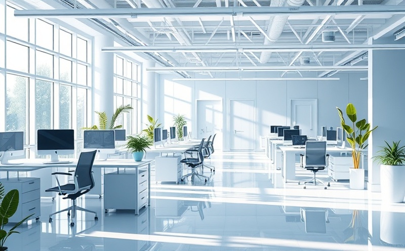Professional modern office with clean workstations and natural lighting