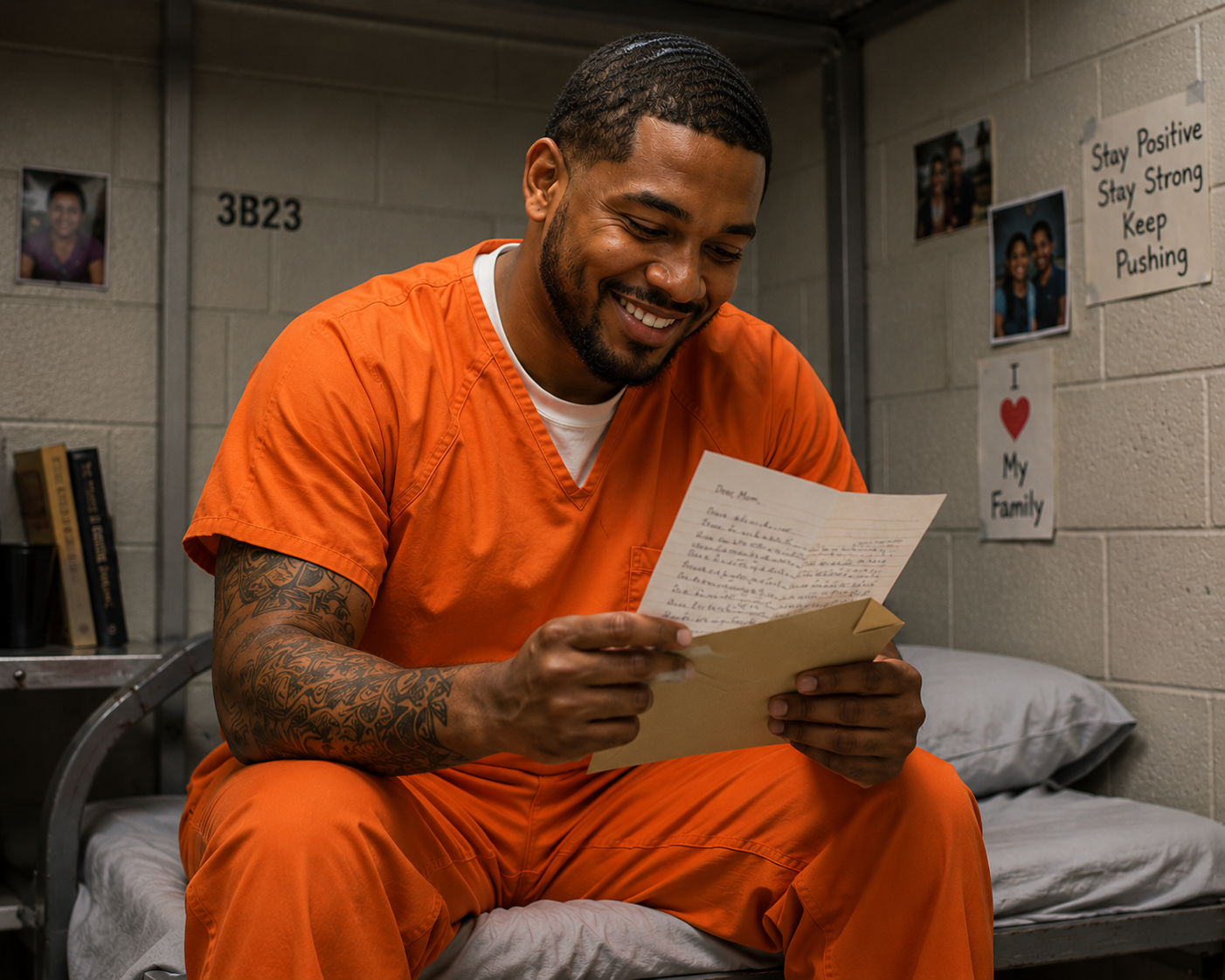 African American man reading a heartfelt letter with warmth and emotion