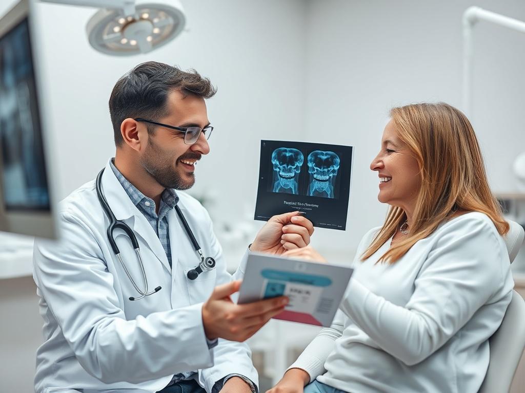 A close up shot of a dentist consulting with a