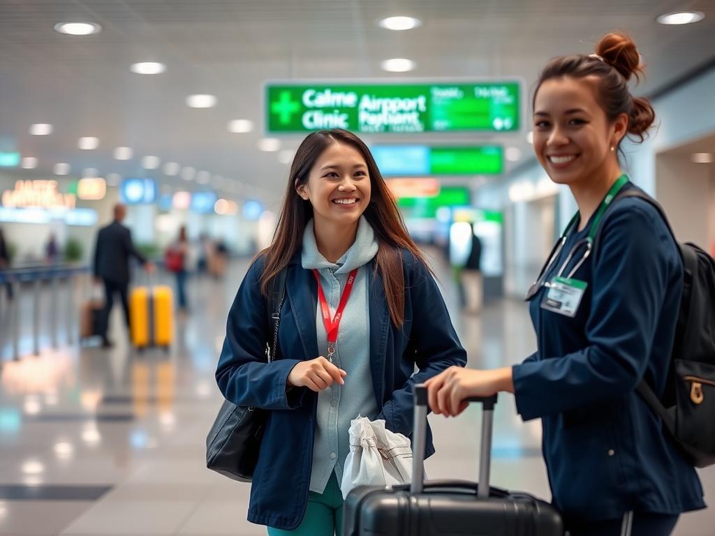 A welcoming scene depicting a friendly staff member assisting a