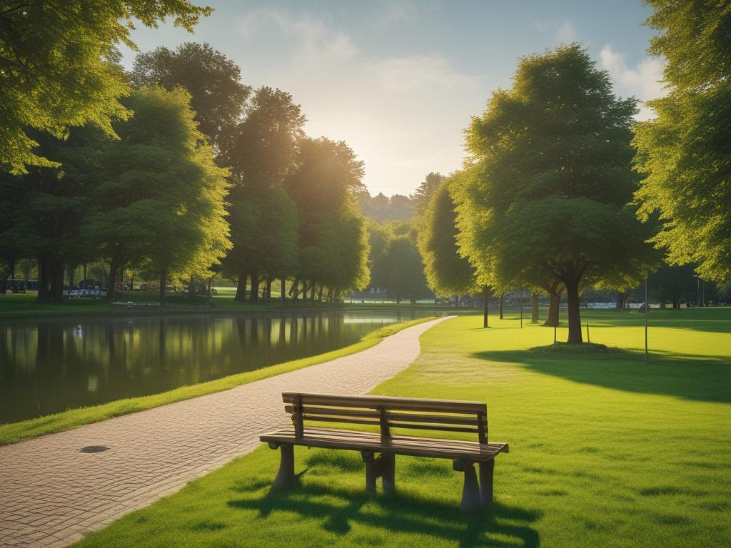 A serene city park in Zürich with people enjoying nature,