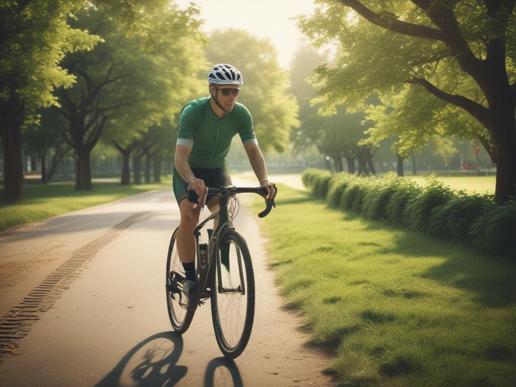 realistic high resolution of a cyclist riding in a lush