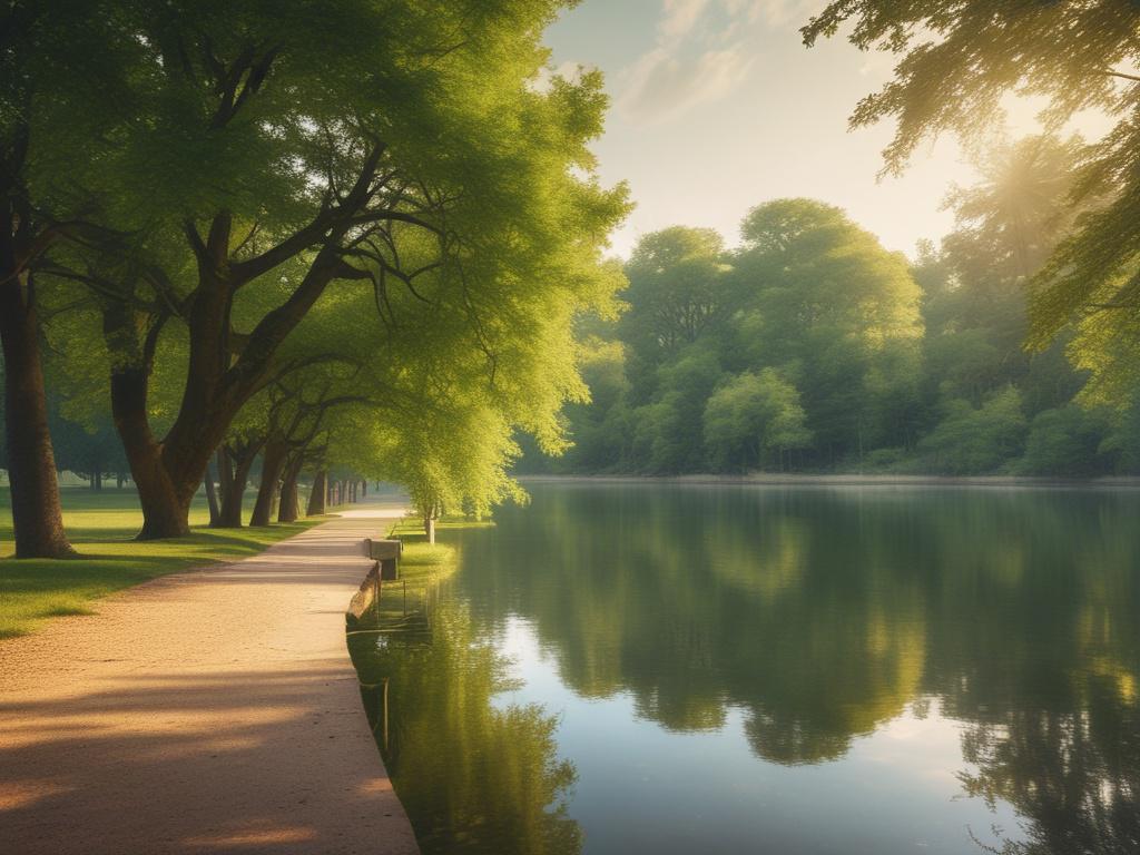 realistic high resolution of a serene park scene with trees