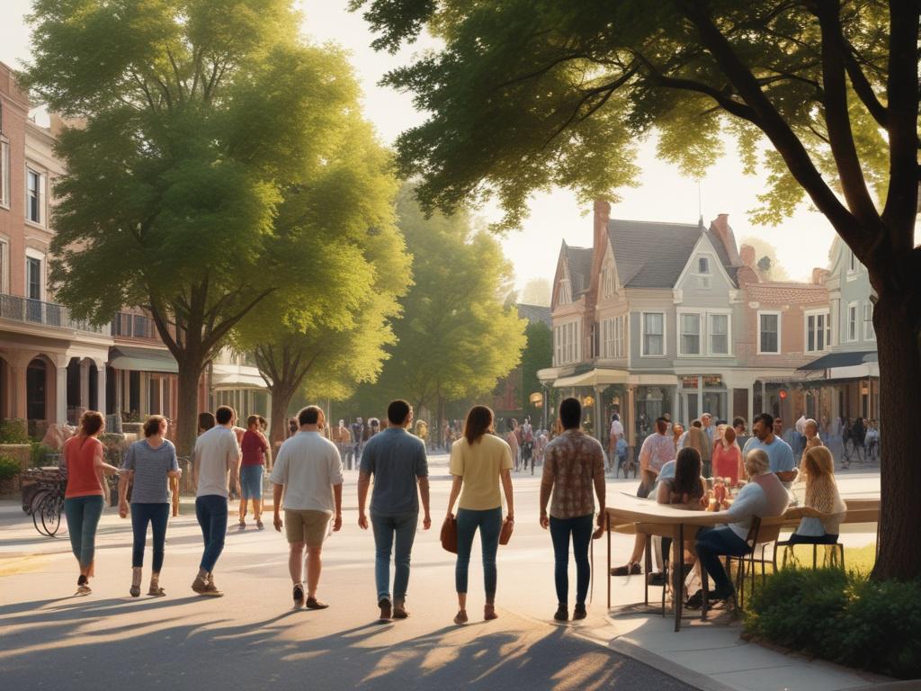 realistic high resolution of a neighborhood gathering with people interacting,