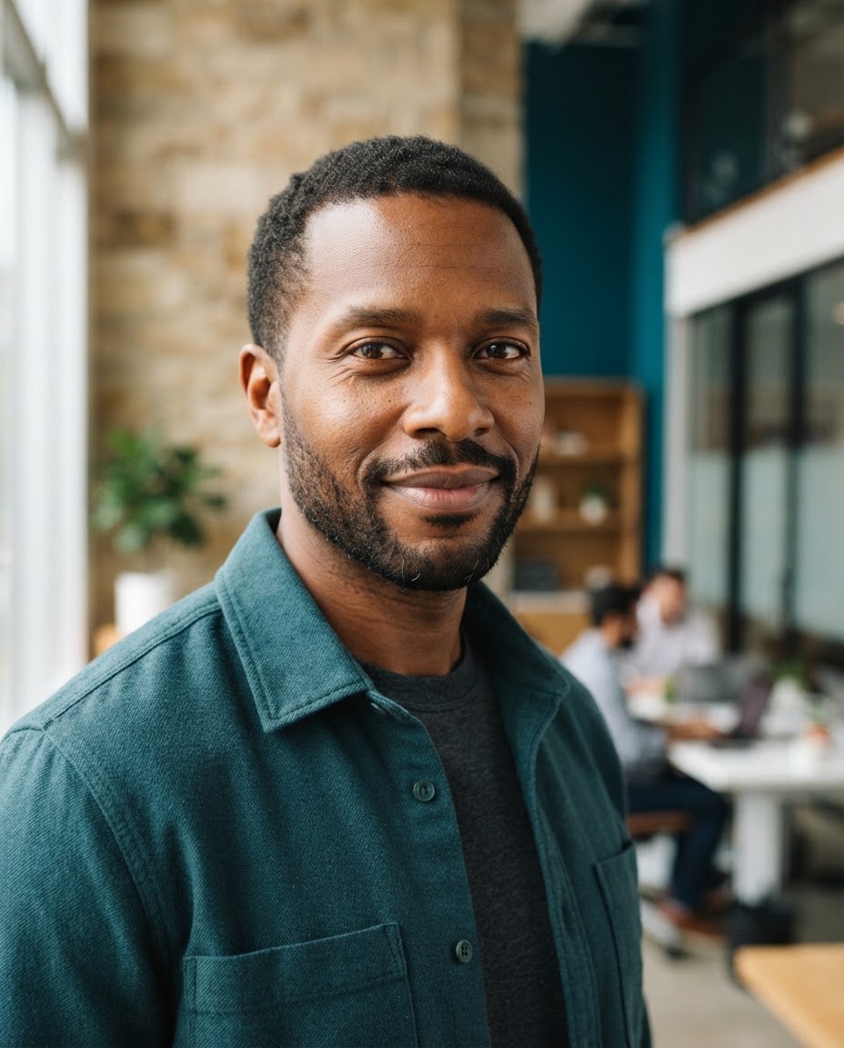 Daniel Okafor, accessible engineering lead, in a contemporary studio