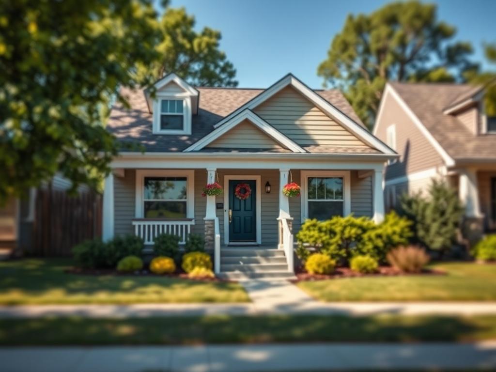 **AI Image Generation Prompt:**
Create a hyper-realistic high-resolution photo reflecting the theme "How to rent out an inherited property." The image should feature a single, inviting residential home that embodies the essence of a well-maintained inherited property. The house should be elegantly renovated, showcasing curb appeal with fresh landscaping and modern upgrades, such as a welcoming front porch and nicely painted exterior. 
The composition should focus entirely on the home, with the camera posi