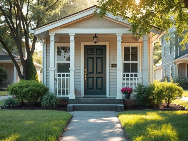 **Image Generation Prompt:**

Create a hyper-realistic, high-resolution photograph that captures the essence of a residential property being sold in probate. Focus on a single, well-maintained front entrance of a charming suburban home, showcasing its inviting porch and fresh landscaping. The home should reflect quality renovations, with a friendly appearance that suggests it’s a desirable property for potential buyers.

The composition should be straightforward and uncluttered, emphasizing the front door a
