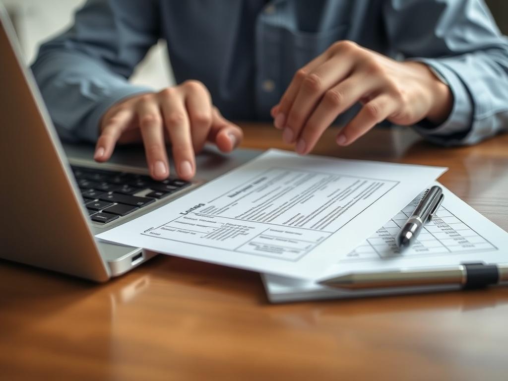 A close up of a person reviewing loan terms on