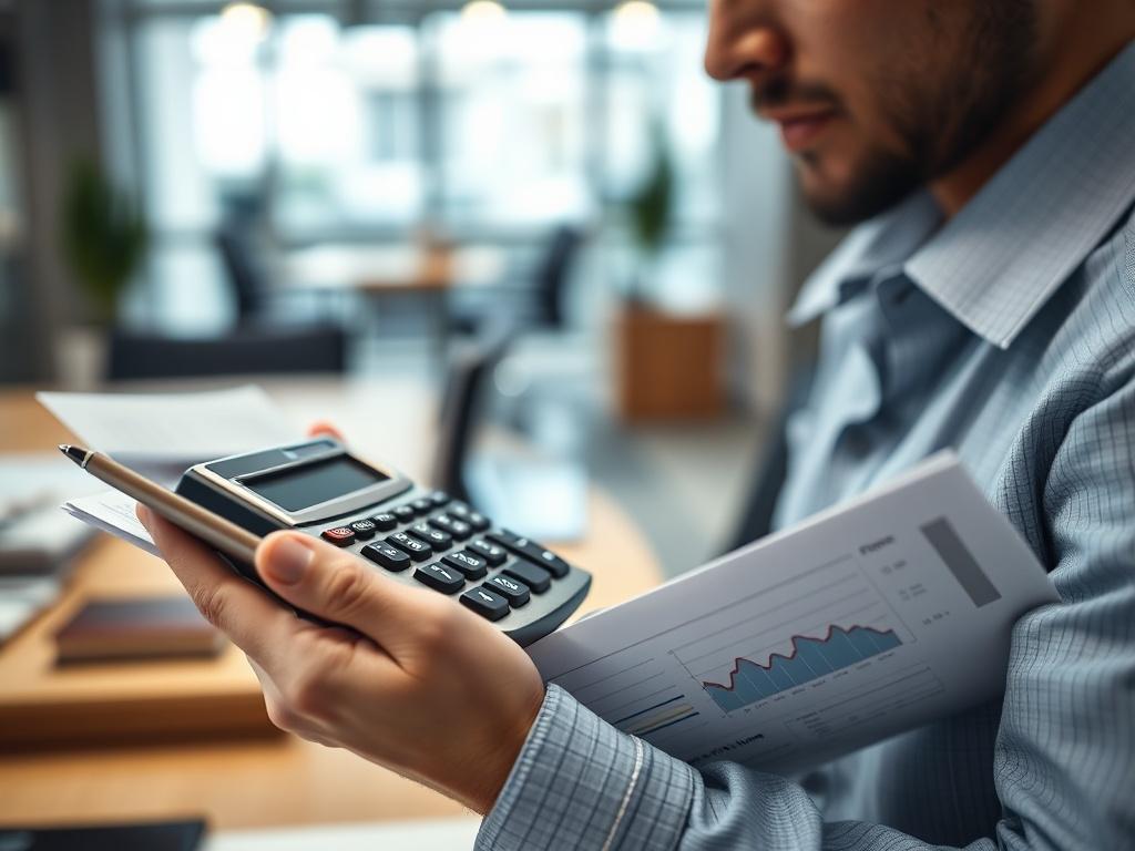 A close up of a person holding a calculator and