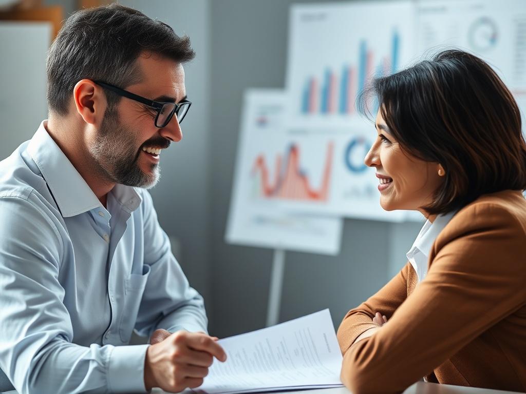 A close up of a financial advisor discussing interest rates