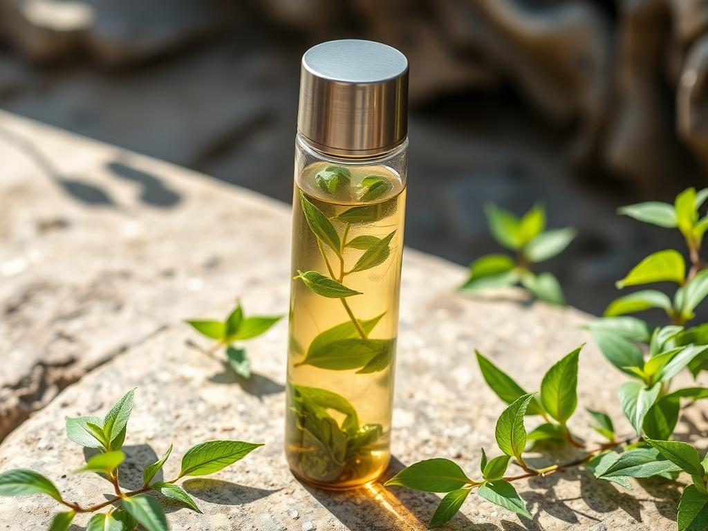 A high resolution of a sleek green tea infuser bottle,