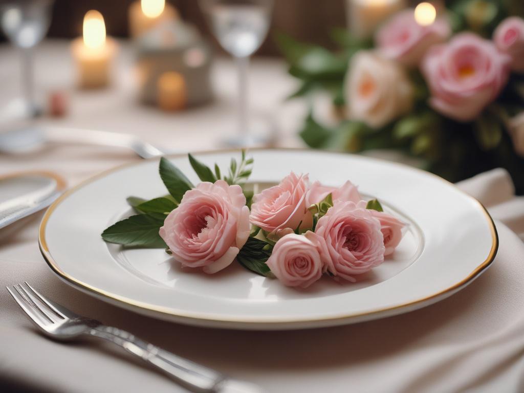 close up of an elegantly plated wedding dish with floral